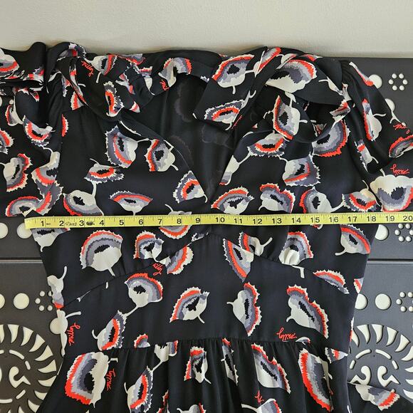 Milly Women's Poppy Floral Print Silk Black Red Dress | FLAWS | 8 - Picture 7 of 16